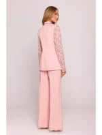 Dámské sako s krajkovými rukávy model 21857561 Pudr růžová - Moe