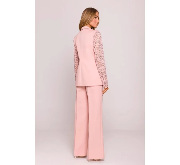 Dámské sako s krajkovými rukávy model 21857561 Pudr růžová - Moe