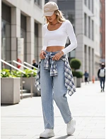Dámske baggy džínsy s vysokým pásom svetlomodré FashionStreet UY2934 Dámske baggy džínsy s vysokým pásom svetlomodré FashionStreet UY2934