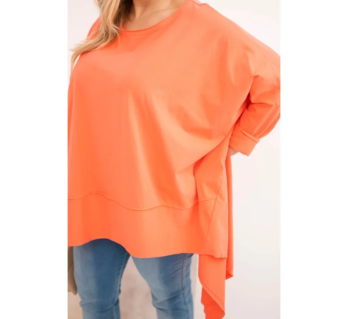 Dámská tunika Plus Size z bavlny s asymetrickým spodním lemem meruňková Dámská tunika Plus Size z bavlny s asymetrickým spodním lemem meruňková