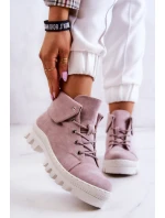 Zamszowe Botki Trapery Wiązane Jasnofioletowe Dalles