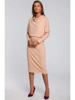 Dámske pletené šaty S245 Beige - Stylove Dámske pletené šaty S245 Beige - Stylove