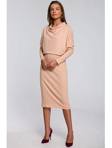 Dámske pletené šaty S245 Beige - Stylove