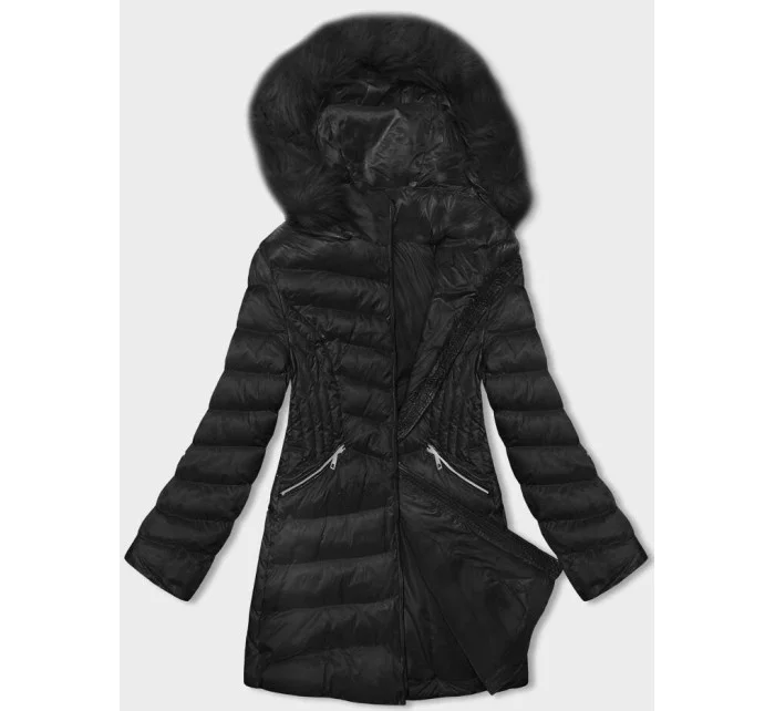 Čierna prešívaná dámska bunda pre prechodné obdobie (5M3162-392)