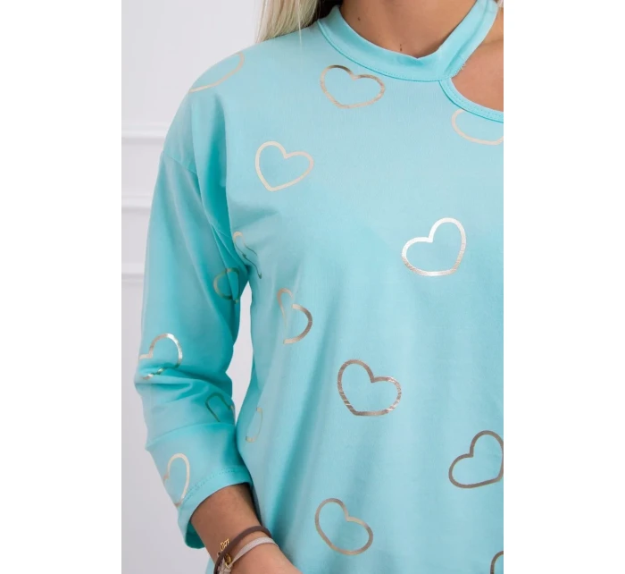 Blúzka s potlačou srdca v mätovej farbe