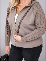 Dámská bavlněná mikina Plus Size s pletenými rukávy a kapucí fango zelená Dámská bavlněná mikina Plus Size s pletenými rukávy a kapucí fango zelená