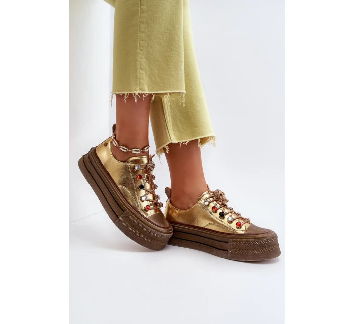 Damskie Trampki Na Platformie GOE NN2N4055 Złote Damskie Trampki Na Platformie GOE NN2N4055 Złote