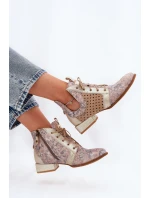 Skórzane Botki Trzewiki Maciejka 05541-04 Beżowo-Złote