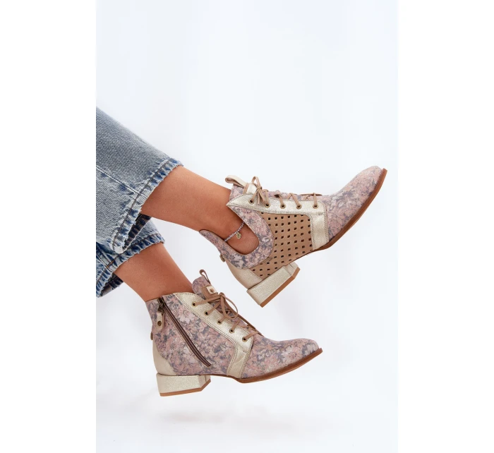 Skórzane Botki Trzewiki Maciejka 05541-04 Beżowo-Złote