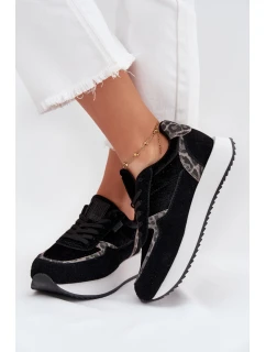 Zamszowe Sneakersy Damskie Big Star OO274A312 HI-POLY SYSTEM Czarne Panterka