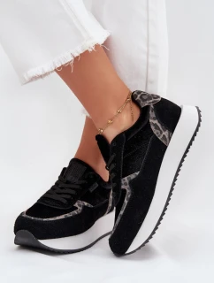 Zamszowe Sneakersy Damskie Big Star OO274A312 HI-POLY SYSTEM Czarne Panterka