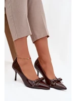 Lakované lodičky s mašľou Janisse - čokoláda