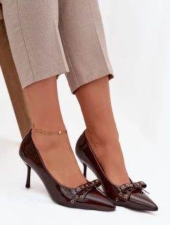 Lakované lodičky s mašľou Janisse - čokoláda