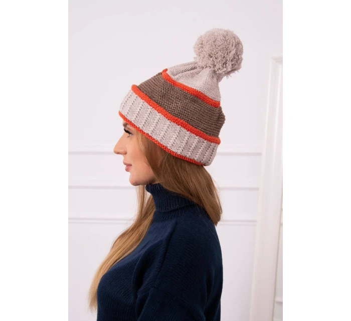 Dámska čiapka Kinga K297 beige + mocca + red