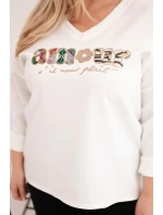 Dámská mikina Plus Size s nápisem a výstřihem do V ecru Dámská mikina Plus Size s nápisem a výstřihem do V ecru