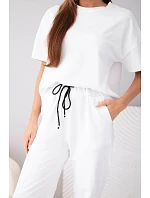 Dámská bavlněná souprava halenka s krátkým rukávem a teplákové kalhoty bílý