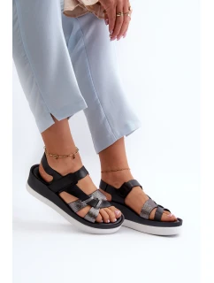 Zazoo 40397 Damskie Skórzane Sandały Na Platformie Czarne