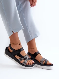 model 21659238 Dámské Kožené Sandály na Platformě Černé - Zazoo