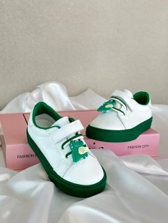 Dziecięce Sneakersy Trampki Z Przypinką Biało-Zielone Pennyn