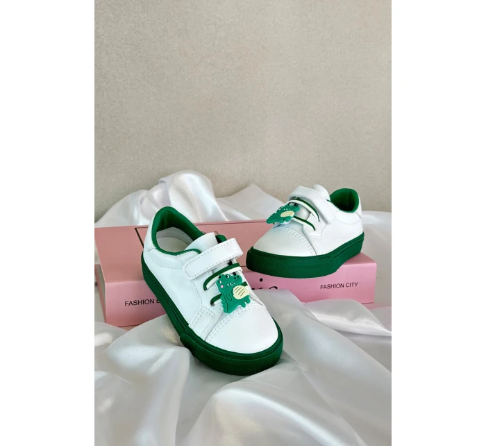 Dziecięce Sneakersy Trampki Z Przypinką Biało-Zielone Pennyn Dziecięce Sneakersy Trampki Z Przypinką Biało-Zielone Pennyn