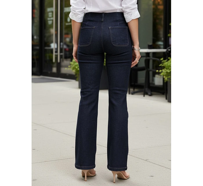 Dámske džínsy s vysokým pásom a širokými nohavicami tmavomodré FashionStreet UY2949