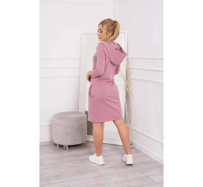 Šaty s kapucí a kapsami tmavě růžové Šaty s kapucí a kapsami tmavě růžové