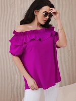 Španielska blúzka s ozdobným volánom tmavo fialová