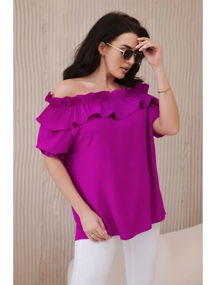 Španělská halenka s ozdobným volánem tmavě fialová Španělská halenka s ozdobným volánem tmavě fialová