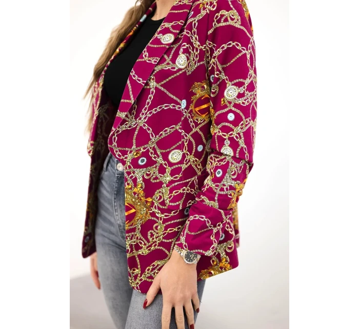 Bavlnená bunda s farebnou potlačou tmavo fialová