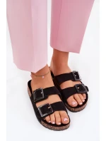 Klapki Damskie Z Klamrami Na Korkowej Podeszwie Czarne Sercele Klapki Damskie Z Klamrami Na Korkowej Podeszwie Czarne Sercele