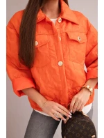 Dámska jarná prešívaná bunda s kvetinovým vzorom oranžová