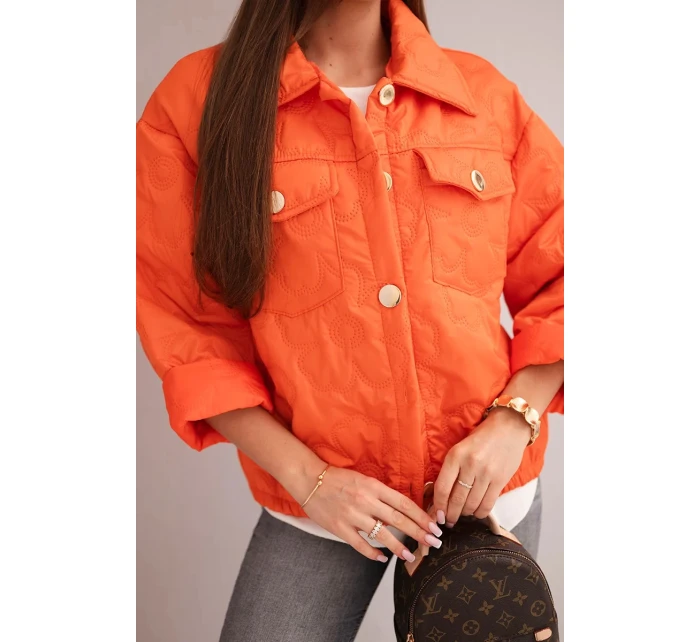 Dámska jarná prešívaná bunda s kvetinovým vzorom oranžová