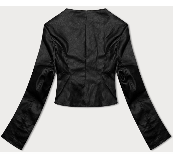 Krátka čierna bunda z ekologickej kože J Style (11Z8110)