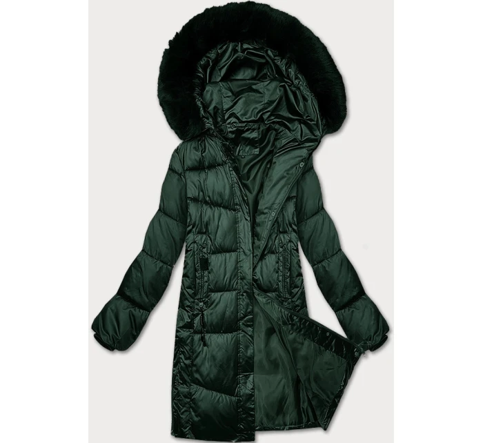 Zimná plus size prešívaná bunda s kapucňou S'west tmavozelená (B8267-10)