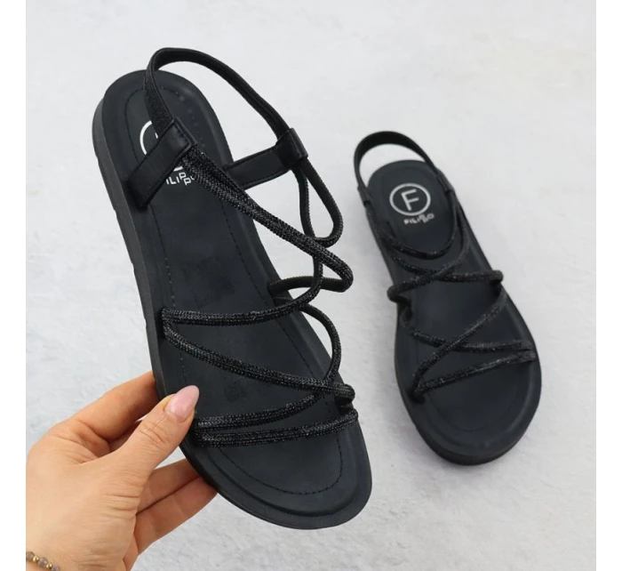 Dámské sandály se zirkony černé model 21905020 - FILIPPO