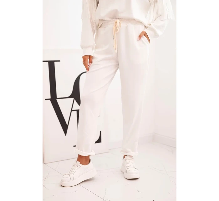 Dámsky set s maslovými rukávmi a strapcami ecru