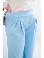 Dámske Plus veľkosť široké nohavice so skladaním modrá