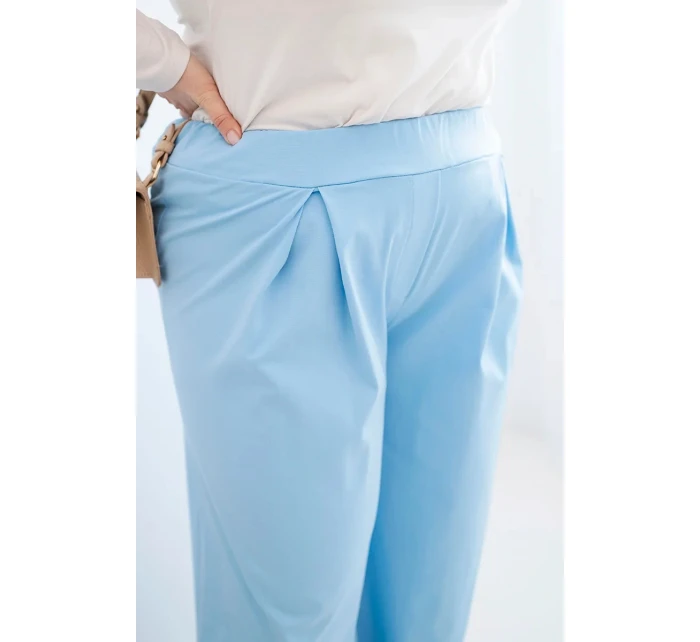 Dámske Plus veľkosť široké nohavice so skladaním modrá