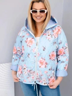 Dámske Plus veľkosť jarná prešívaná bunda s kapucňou a kvetinovým vzorom Blue