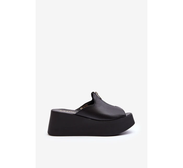 Zazoo 2916 Damskie Klapki Na Masywnej Platformie Z Suwakiem Czarne