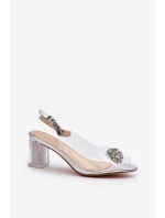 Průhledné sandály na podpatku s ozdobou stříbrné D&A model 21655900 - S.Barski Průhledné sandály na podpatku s ozdobou stříbrné D&A model 21655900 - S.Barski