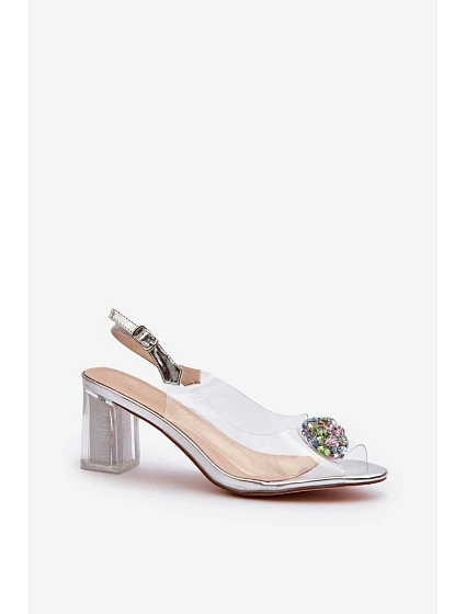 Průhledné sandály na podpatku s ozdobou stříbrné D&A model 21655900 - S.Barski