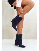 Dámské boty s pruhy na jehlách s ohrnutým svrškem a  tmavě modré model 21670406 - Boto