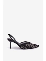 Ozdobené sandály s na jehlovém podpatku Černé model 22111307 - Boto