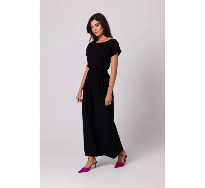 model 18407297 Maxi šaty s elastickým pasem černé - BeWear model 18407297 Maxi šaty s elastickým pasem černé - BeWear