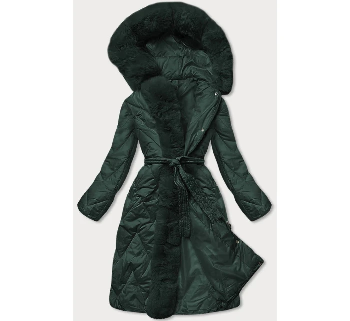 Dámska dlhá prešívaná zimná bunda tmavozelená (fm11-4)