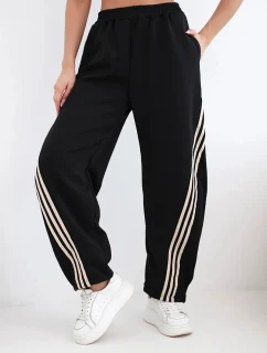 Dámske maslové viskózové nohavice s lamelami čierna + béžová