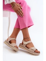 Dámské sandály na suchý zip béžové model 21661055 - EVENTO