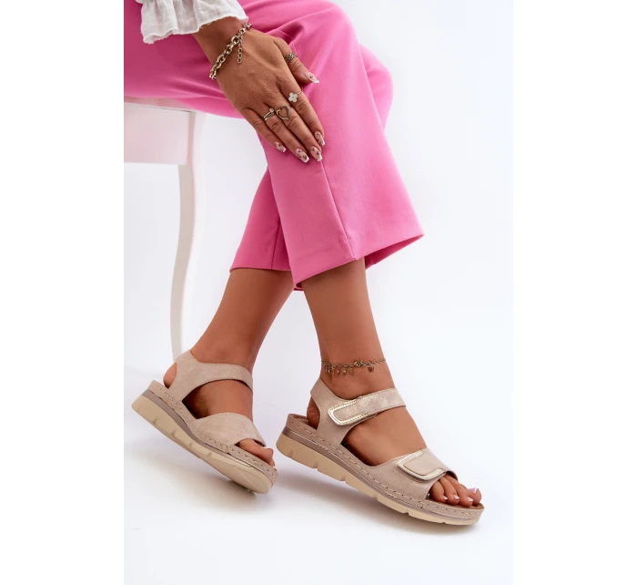 Dámské sandály na suchý zip béžové model 21661055 - EVENTO