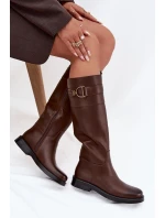 Kozaki Damskie Na Płaskim Obcasie Z Ozdobnym Detalem Brązowe Arvessa Kozaki Damskie Na Płaskim Obcasie Z Ozdobnym Detalem Brązowe Arvessa